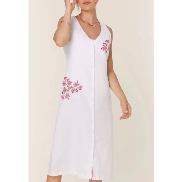 ANDIE SWIM x FANM MON THE ANAMUR Linen Button Up Dress in White Size XS-NEW